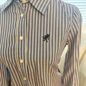 Blue, Black, and White Stripe Button Down Shirt